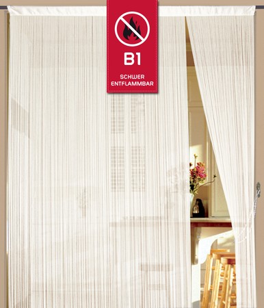 Fadenvorhang Perlweiß Creme 100 cm x 250 cm (BxH) B1 schwer entflammbar – Kaikoon