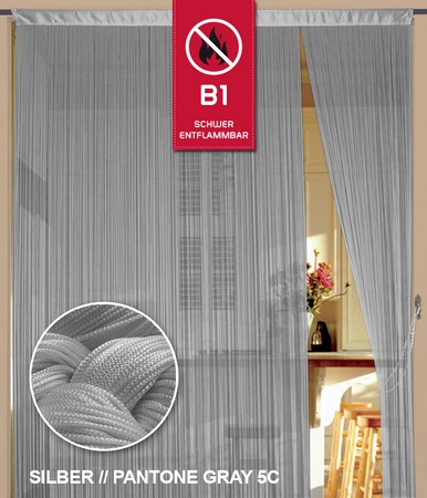 Fadenvorhang Silber 500 cm x 300 cm (BxH) B1 schwer entflammbar – Kaikoon