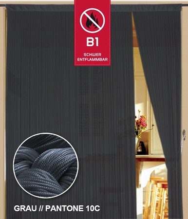 Fadenvorhang Grau 500 cm x 300 cm (BxH) B1 schwer entflammbar – Kaikoon