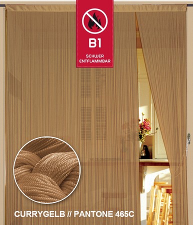 Fadenvorhang Currygelb Gold 500 cm x 300 cm (BxH) B1 schwer entflammbar – Kaikoon
