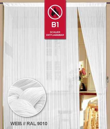 Fadenvorhang Weiß 100 cm x 400 cm (BxH) B1 schwer entflammbar – Kaikoon