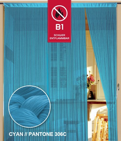 Fadenvorhang Hellblau 90 cm x 240 cm (BxH) B1 schwer entflammbar – Kaikoon