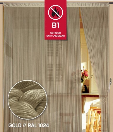 Fadenvorhang Gold 90 cm x 240 cm (BxH) B1 schwer entflammbar – Kaikoon