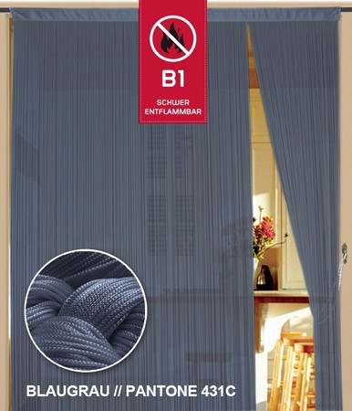 Fadenvorhang Blaugrau 150 cm x 300 cm (BxH) B1 schwer entflammbar – Kaikoon