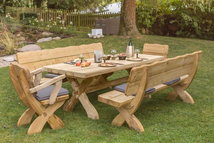 Emsland massief houten zitset met 2 banken en 2 stoelen