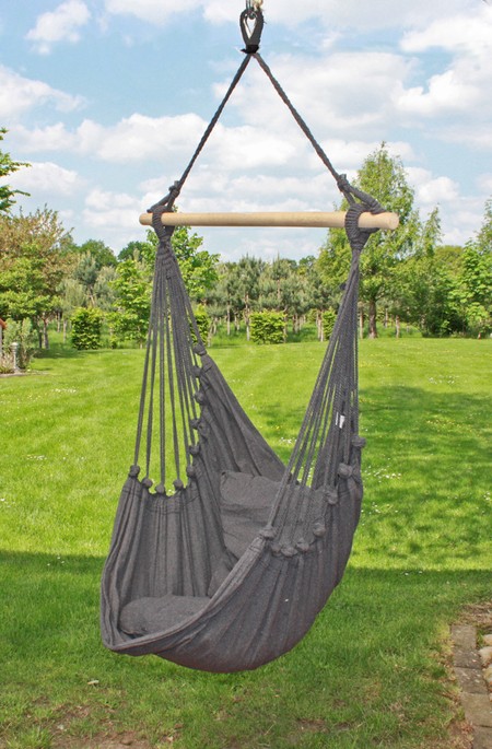 Hängesessel TOBAGO mit 2 Kissen Hartholz / Baumwolle/Polyester, anthrazit