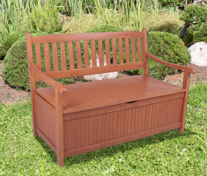Garden Pleasure Bank HOUSTON mit Staufach, geölt Eukalyptus Grandis FSC 100%