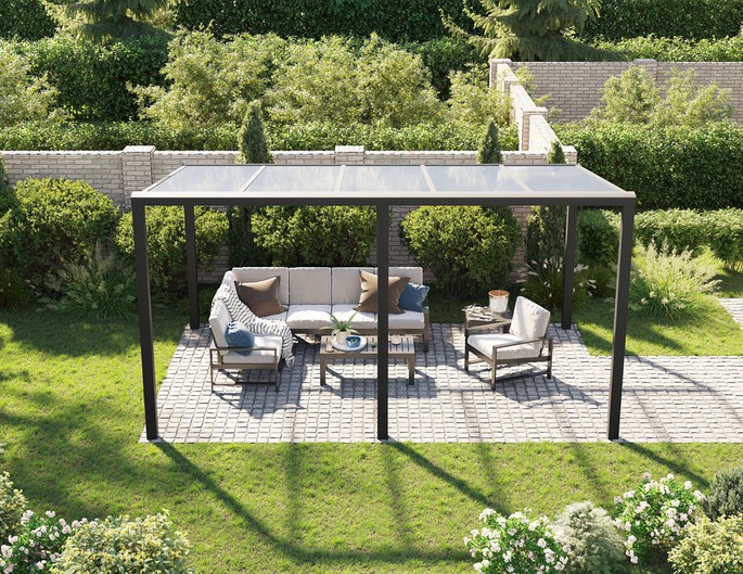 300 x 400 cm aluminium terrasoverkapping "Trendline" vrijstaand met twinwall platen