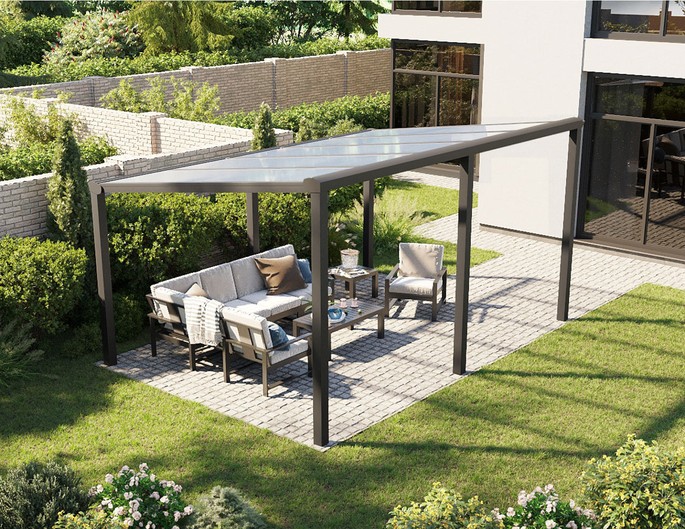 300 x 400 cm aluminium terrasoverkapping "Trendline" vrijstaand met twinwall platen