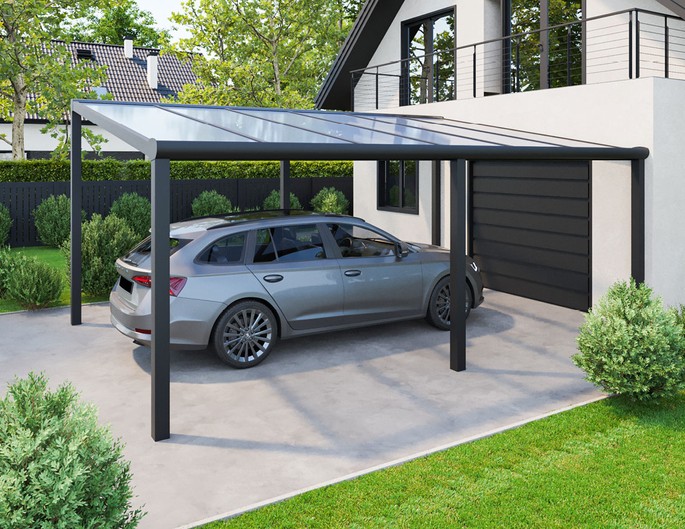 300 x 400 cm aluminium terrasoverkapping "Trendline" vrijstaand met twinwall platen
