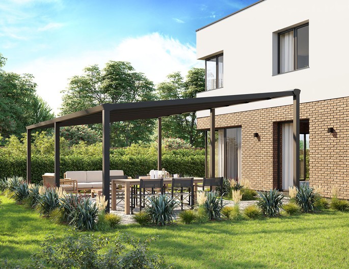 300 x 400 cm aluminium terrasoverkapping "Trendline" vrijstaand met twinwall platen