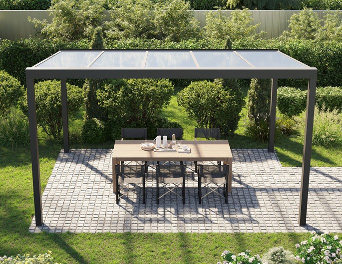 700 x 200 cm aluminium terrasoverkapping "Topline" met twinwall platen