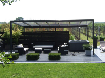 1400 x 350 cm Aluminium Terrassenüberdachung "Topline" freistehend mit Hohlkammerplatte