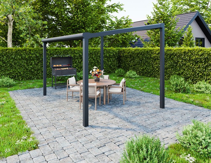 300 x 400 cm aluminium terrasoverkapping "Trendline" vrijstaand met twinwall platen