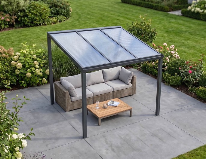 Terrassenüberdachung "Trendline" 300x250cm freistehend mit Polycarbonat-Platten in anthrazit