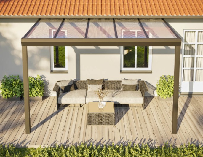 Terrassenüberdachung Alu Topline 4x2 m anthrazit mit Stegplatten. McTerrasse