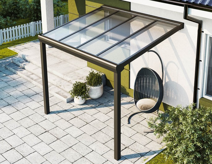 Alu Überdachung Topline 300x250 cm anthrazit mit Stegplatten. McTerrasse