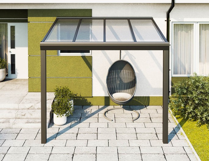 Alu Überdachung Topline 300x200 cm anthrazit mit Stegplatten. McTerrasse