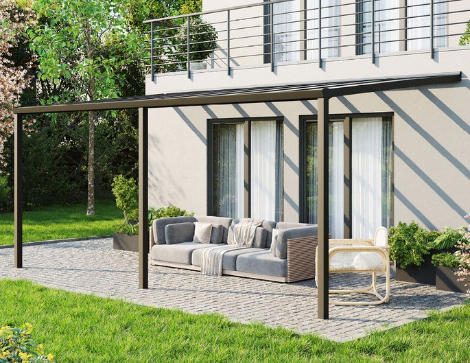 Terrassenüberdachung Alu 8x4 m anthrazit mit Stegplatten. McTerrasse