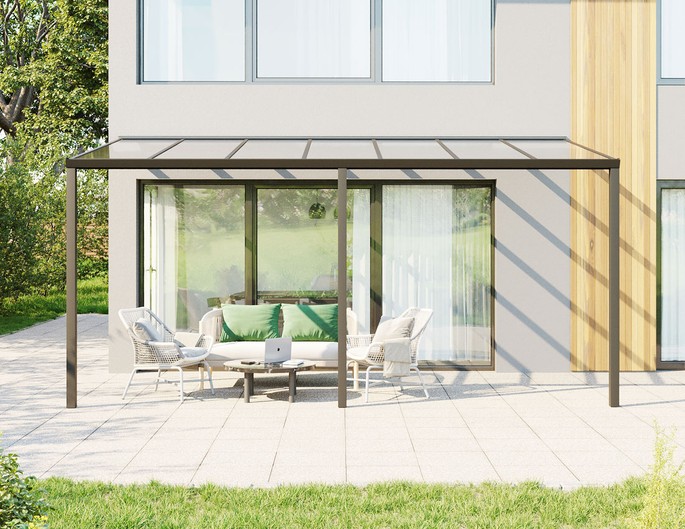 Terrassenüberdachung Alu 7x3 m anthrazit mit Stegplatten. McTerrasse