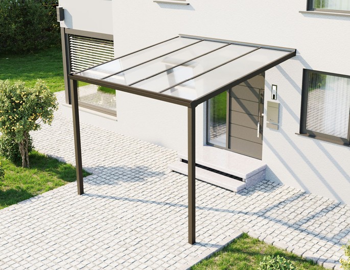 Terrassenüberdachung Alu 4x4 m anthrazit mit Stegplatten. McTerrasse
