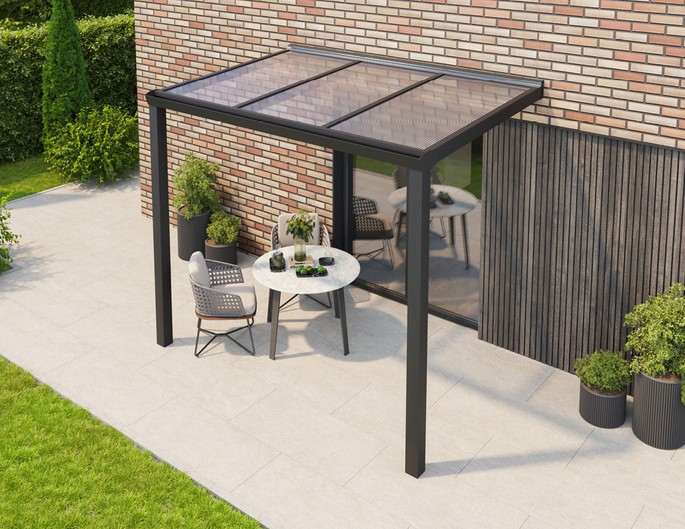 Terrassenüberdachung Alu 3x2,5 m anthrazit mit Stegplatten. McTerrasse