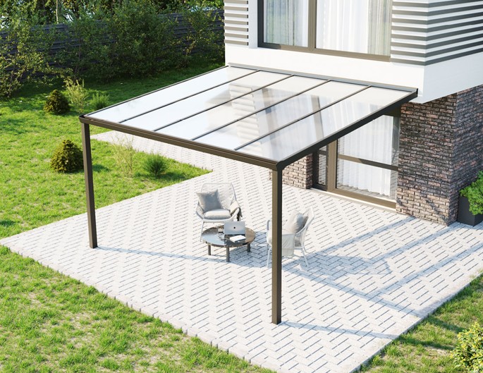 Terrassenüberdachung Alu 400x400 cm anthrazit mit VSG-Glas. McTerrasse