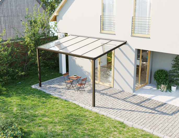 Terrassenüberdachung Alu 4x2,5 m anthrazit mit VSG-Glas. McTerrasse