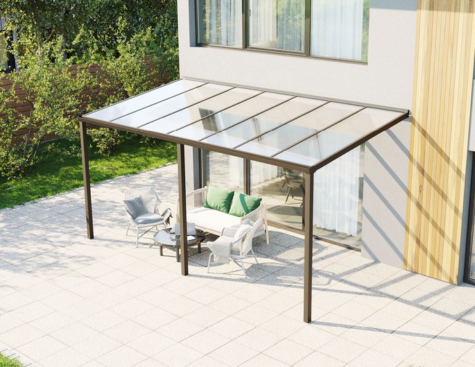 Terrassenüberdachung Alu 5x2,5 m anthrazit mit VSG-Glas. McTerrasse