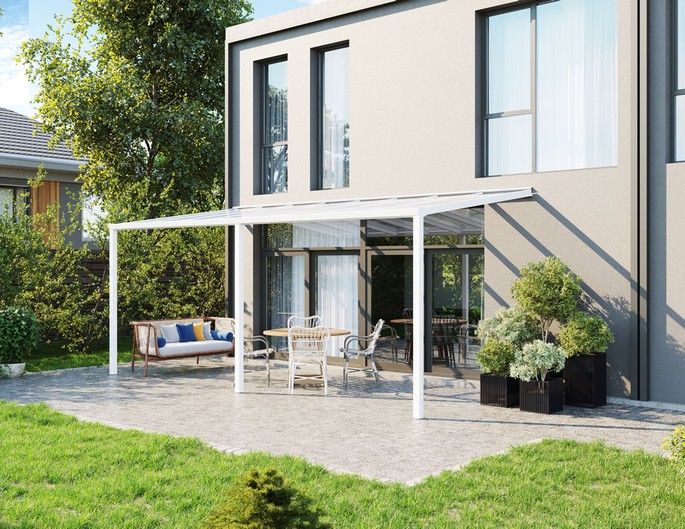 Terrassenüberdachung Alu 600x300 cm weiß mit VSG-Glas. McTerrasse