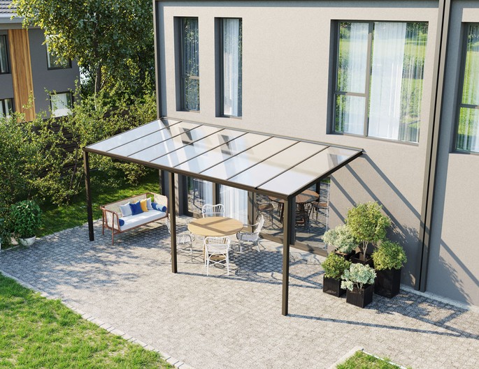 Terrassenüberdachung Alu 6x2,5 m anthrazit mit VSG-Glas. McTerrasse