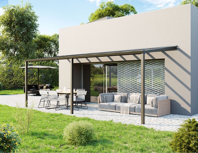 Terrassenüberdachung Alu 7x2,5 m anthrazit mit VSG-Glas. McTerrasse