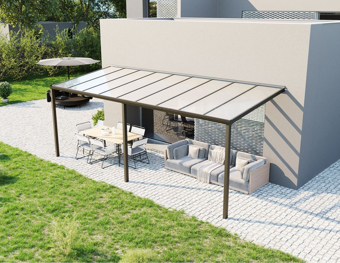 Terrassenüberdachung Alu 7x3 m anthrazit mit VSG-Glas. McTerrasse