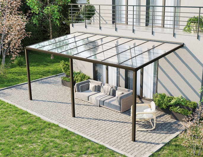 Terrassenüberdachung Alu 7x3,5 m anthrazit mit VSG-Glas. McTerrasse