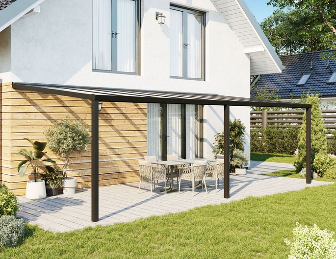 Terrassenüberdachung Alu 7x4 m anthrazit mit VSG-Glas. McTerrasse