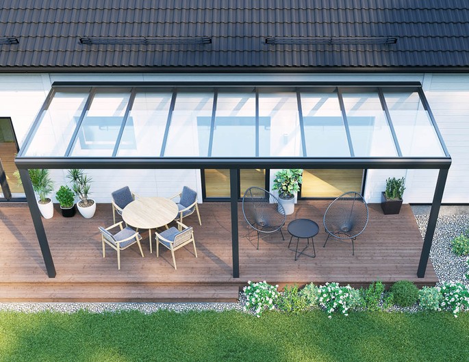 Terrassenüberdachung Alu Topline 700x200 cm anthrazit mit VSG-Glas McTerrasse