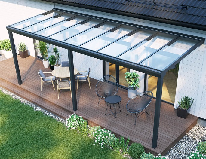 Terrassenüberdachung Alu Topline 700x250 cm anthrazit mit VSG-Glas McTerrasse