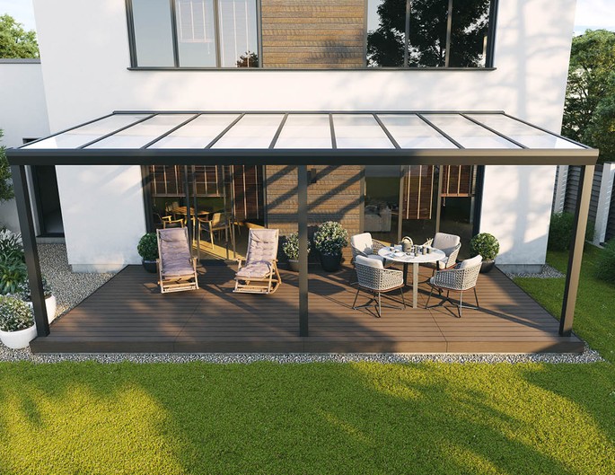 Terrassenüberdachung Alu Topline 700x300 cm anthrazit mit VSG-Glas McTerrasse
