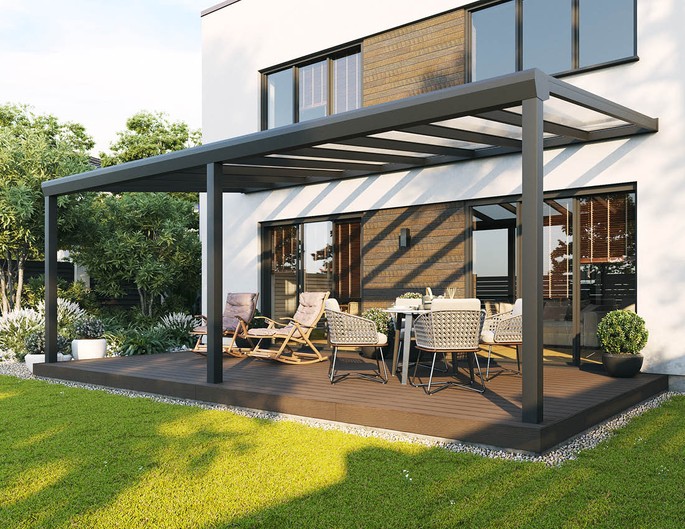 Terrassenüberdachung Alu Topline 700x350 cm anthrazit mit VSG-Glas McTerrasse