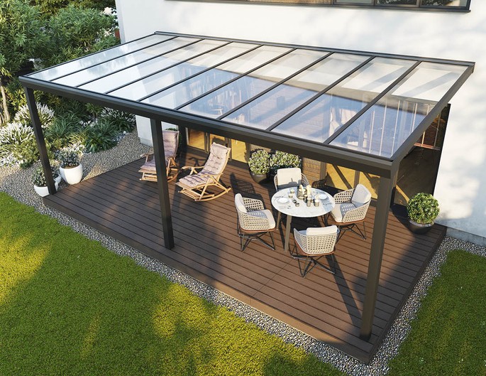 Terrassenüberdachung Alu Topline 700x400 cm anthrazit mit VSG-Glas McTerrasse