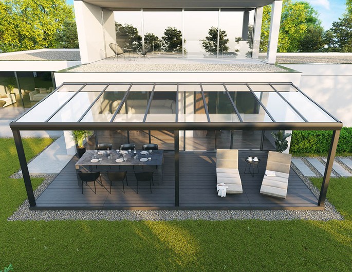 Terrassenüberdachung Alu Topline 800x400 cm anthrazit mit VSG-Glas McTerrasse