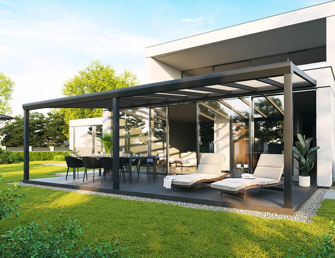 Alu Überdachung Topline 800x300 cm anthrazit mit VSG-Glas McTerrasse
