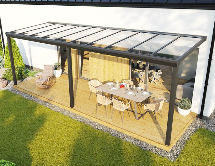 Terrassenüberdachung Alu Topline 800x250 cm anthrazit mit VSG-Glas McTerrasse