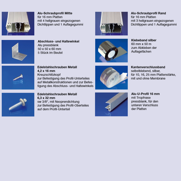 Alu-Schraubprofil Verlegesystem Set für 16mm Hohlkammer- und Stegplatten 