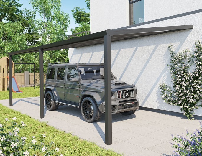 Carport Aluminium 7x3,5 m anthrazit mit Stegplatten. McTerrasse