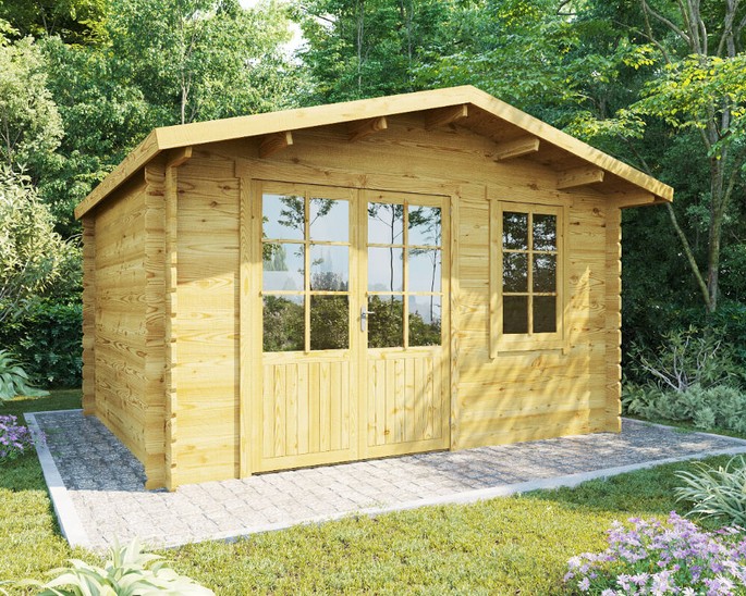 Tuinhuis MEGA Jumbo 400 x 300 cm - in wanddikte 44 mm - met effen tegels in zwart