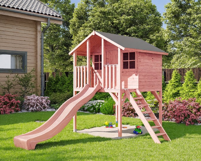 Speelhuisje op palen Tom/Toby met glijbaan