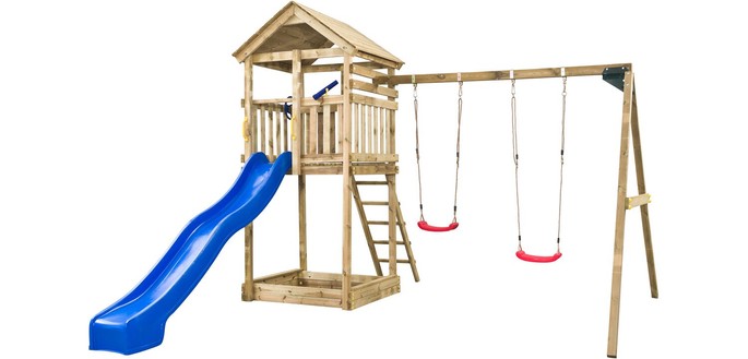 SwingKing Speeltoren Daan met dubbele schommel en glijbaan