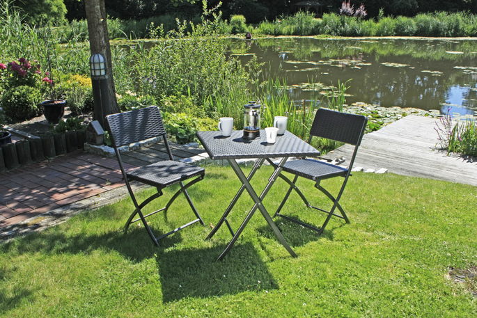 Tisch-Set VENTANA, 3-teilig, Rattan-Optik Stahl / Kunststoff, schwarz