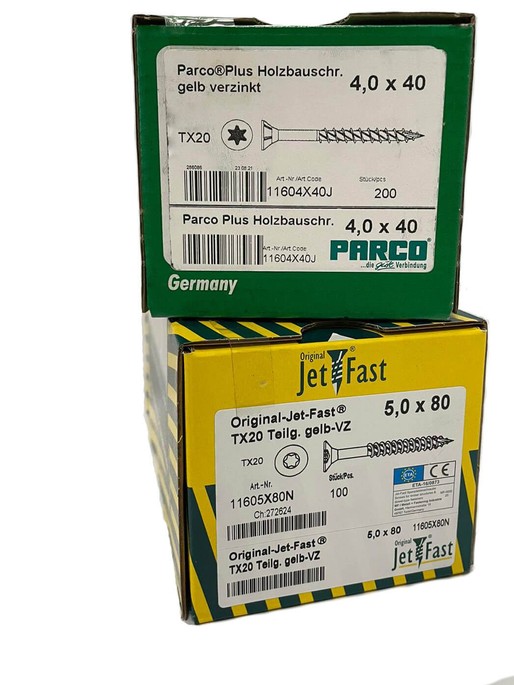 Pakket schroeven voor tuinhuis/blokhut Montreal, Parijs, Denver, Rome